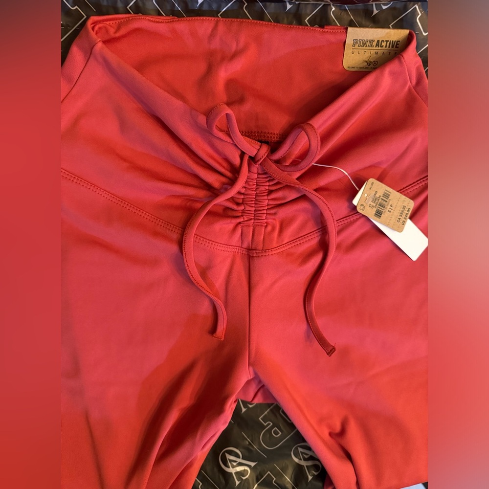 NWT VS PINK high waist leggings adjustable butter soft ruched  Coral - Picture 4 of 7